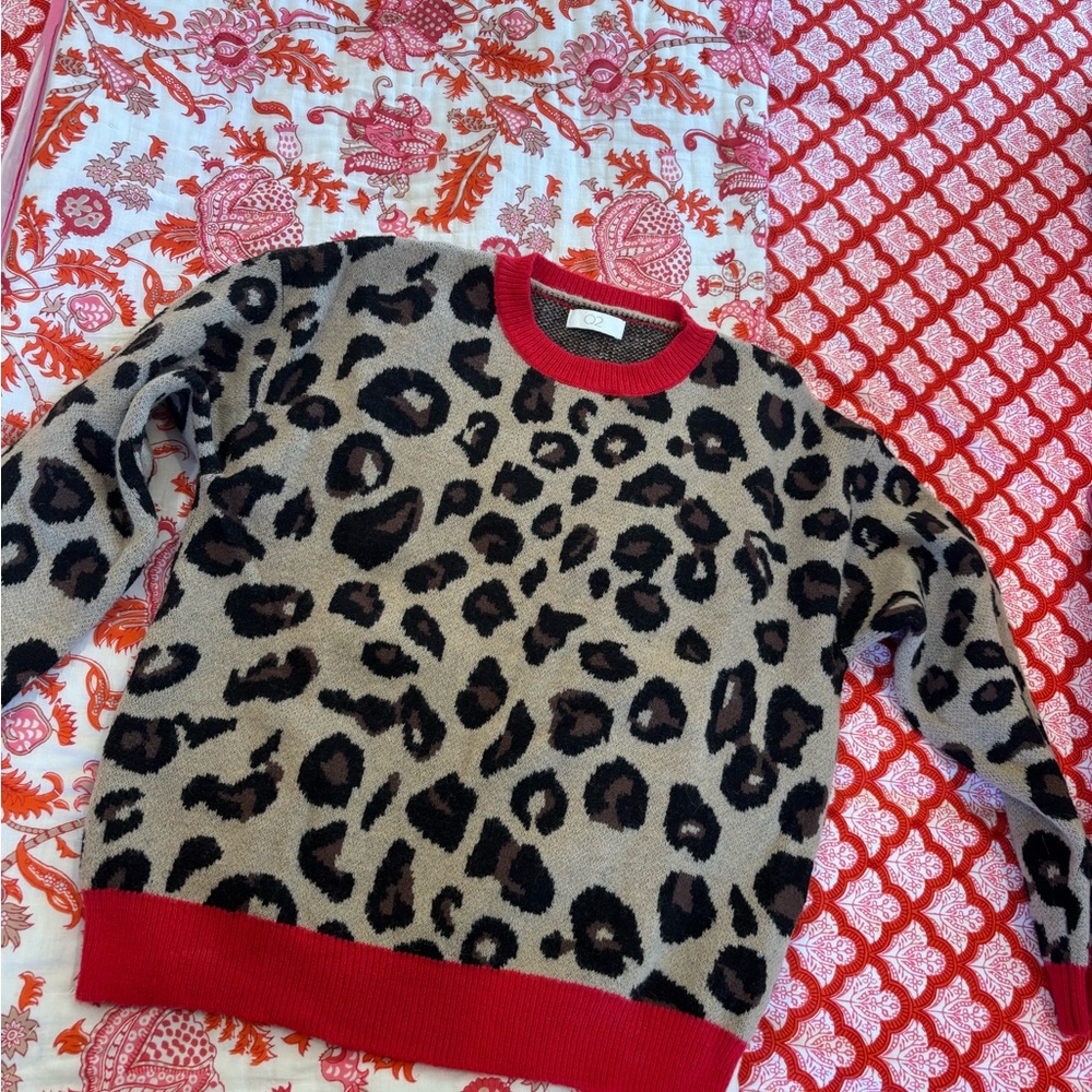 Leopard Print Sweater with Red Accents